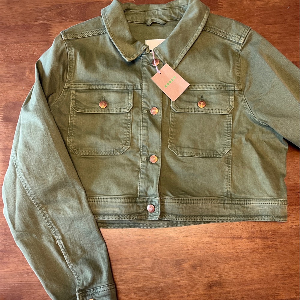 Boden Cropped Casual Jacket Olive Green size 14 NWT
